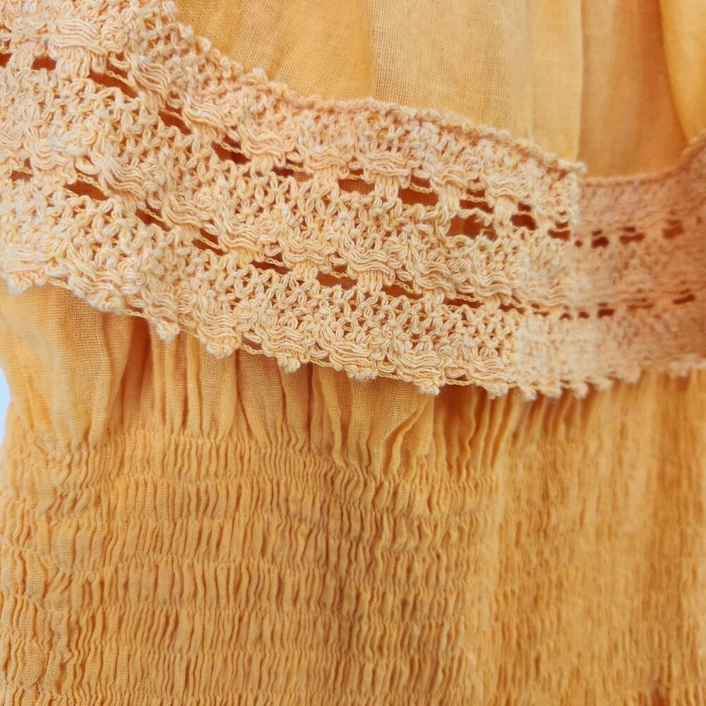 Summer Festival Mexican Yellow Off-Shoulder Top Floral Embroidery Crochet Boho - Picture 4 of 8